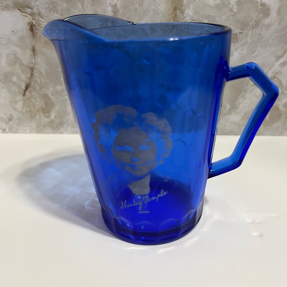 Vintage Shirley Temple Blue Glass‎ Pitcher Collectible Drinkware